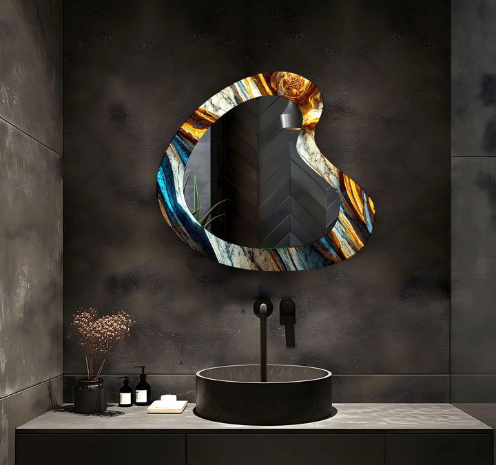 Mirror wall decor combining bold shapes and reflective surfaces to create a striking focal point
