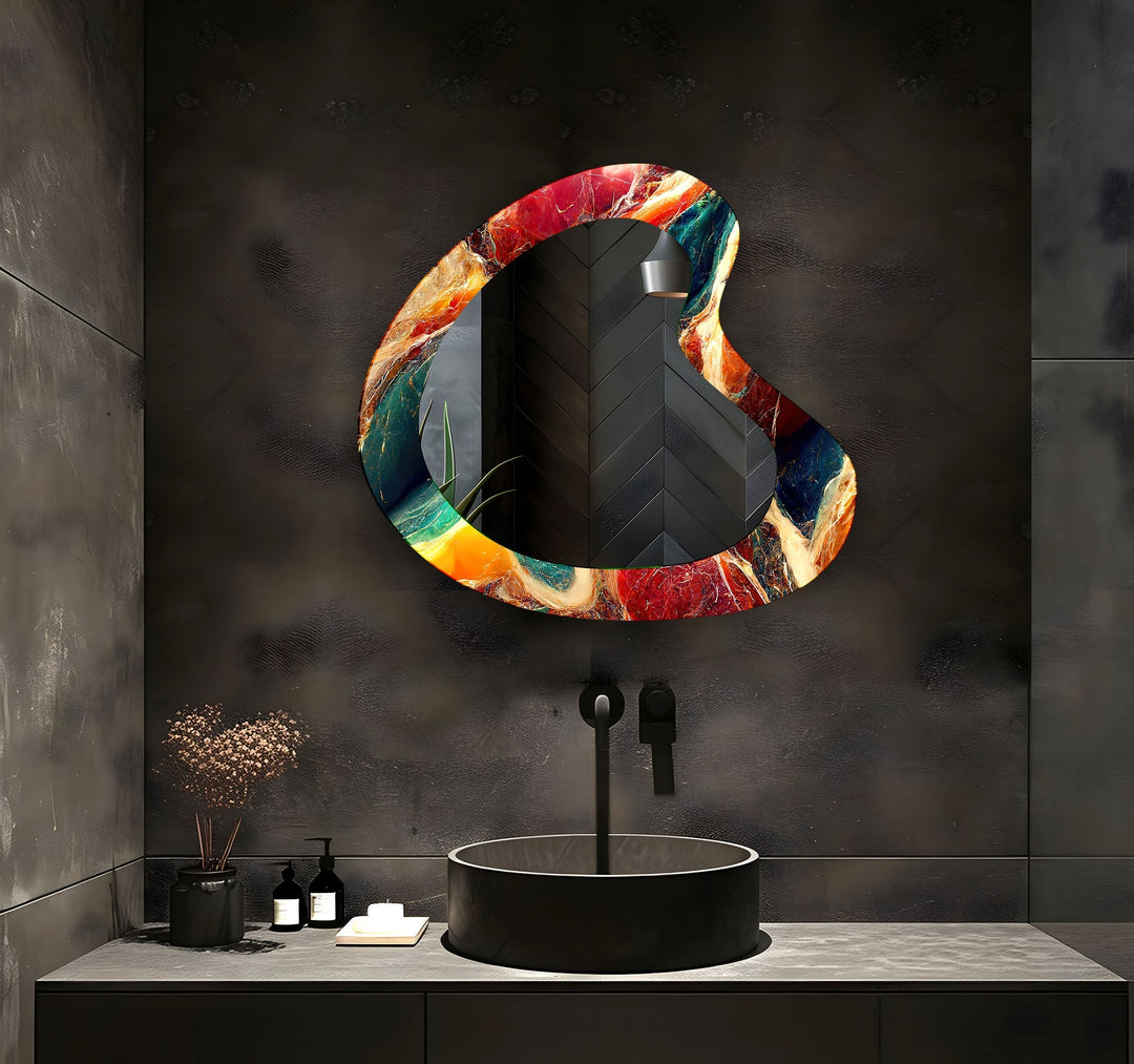 Red Marble Aesthetic Glass Wall Mirror