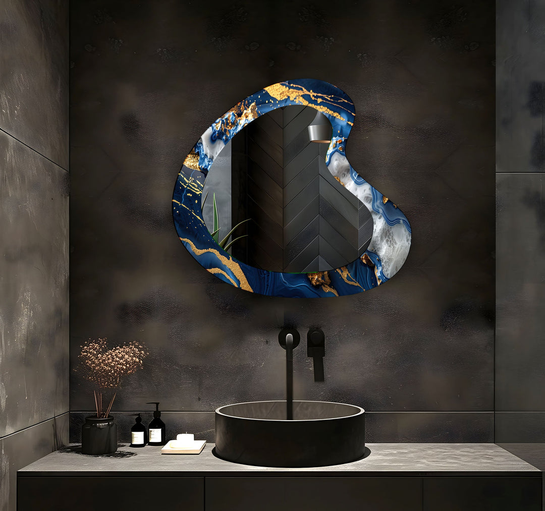 Blue & Gold Marble Irregular Wall Mirror