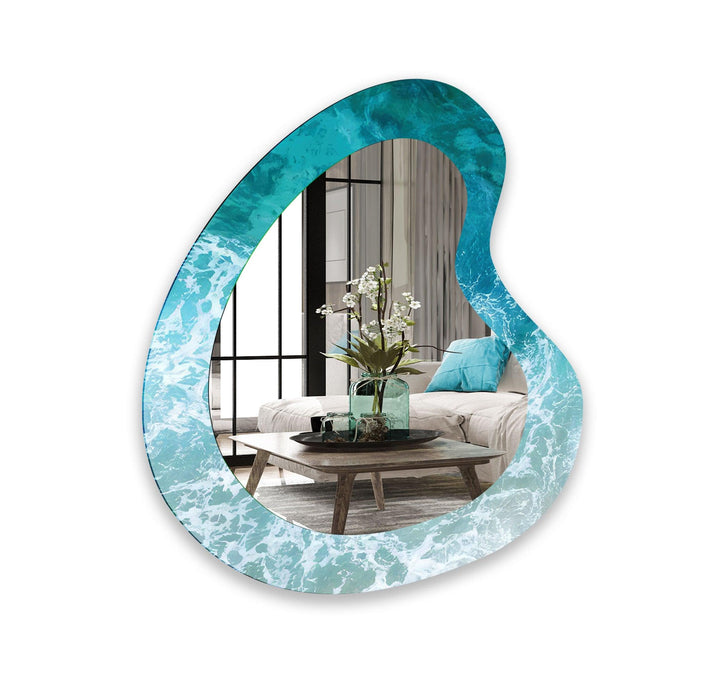 Blue Sea Waves Irregular Wall Mirror