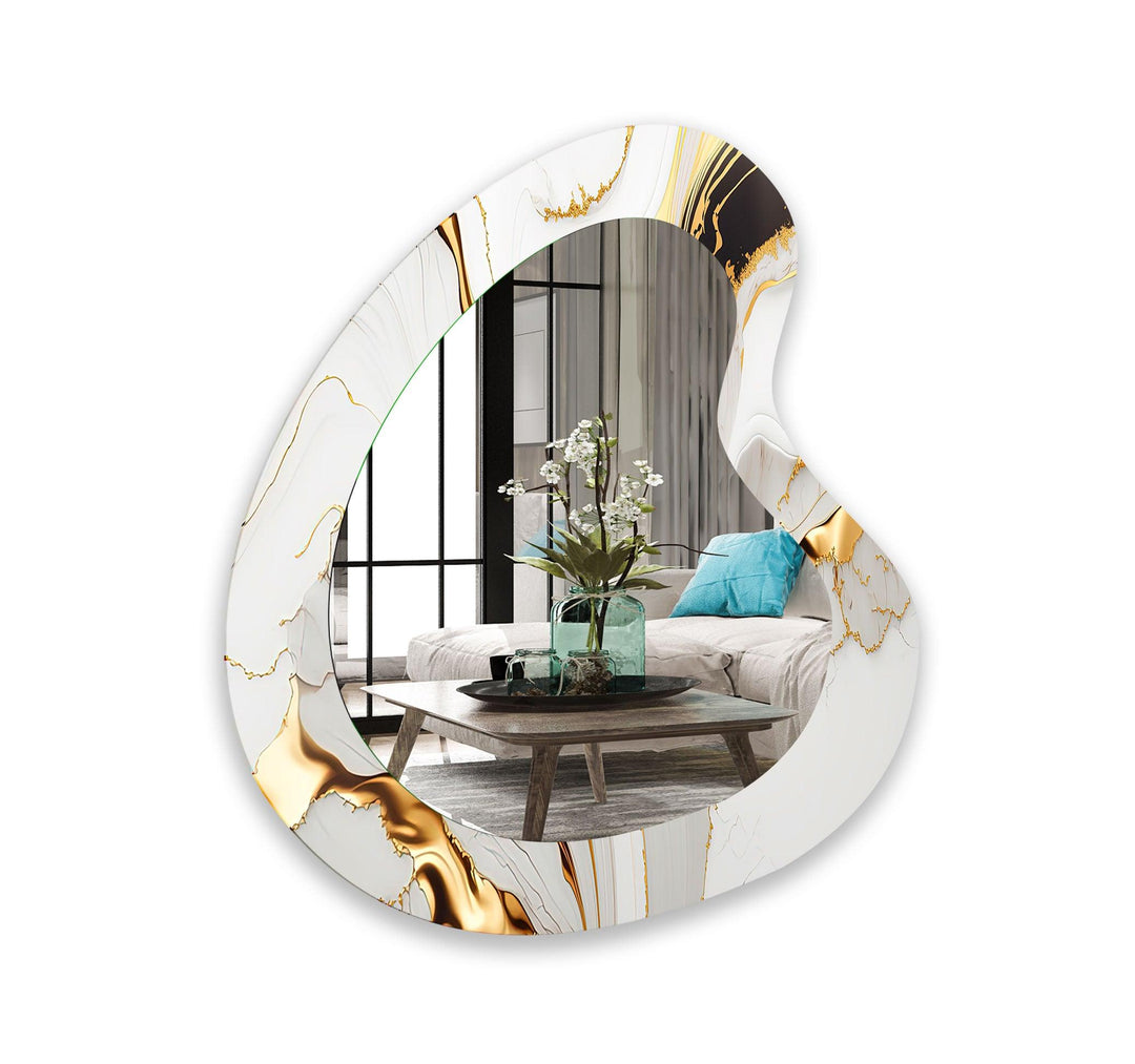 White Marble Modern Glass Wall Mirror