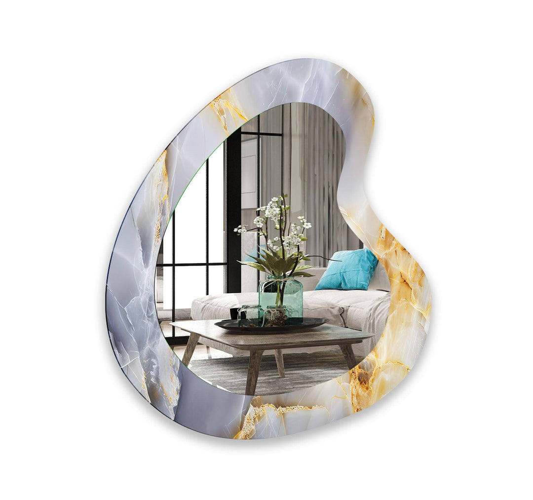 Gold Accent Grey Marbled Glass Wall Mirror