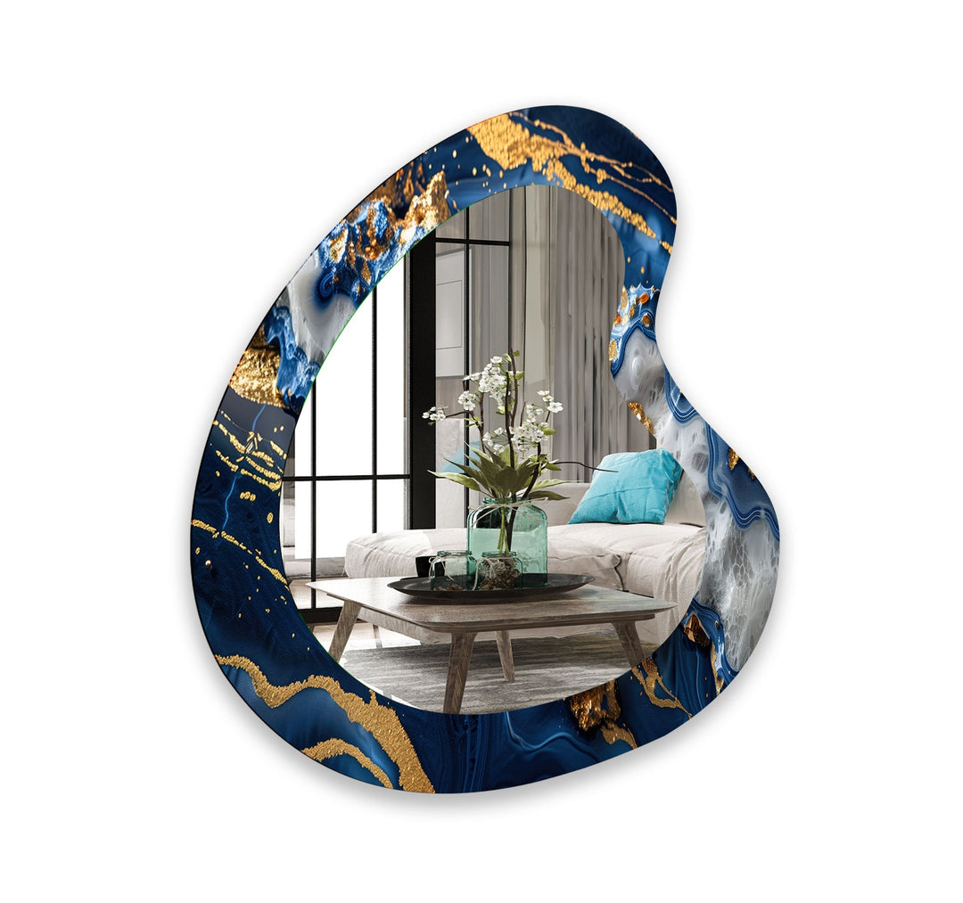 Blue & Gold Marble Irregular Wall Mirror