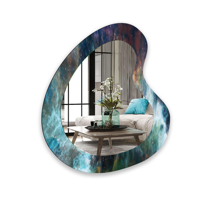 Blue Accent Abstract Irregular Wall Mirror