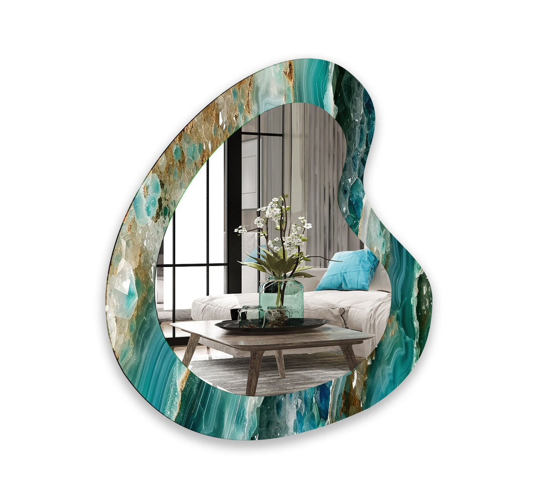 Green & Gold Marble Irregular Wall Mirror