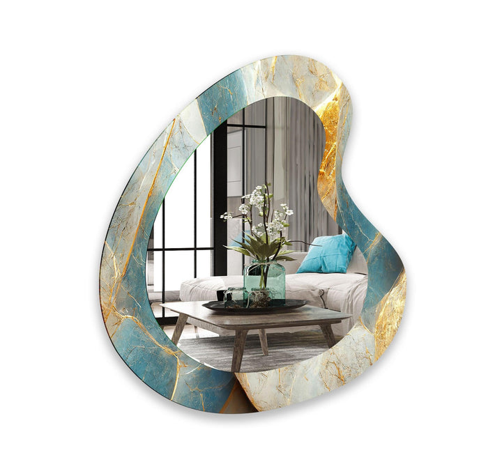 Turquoise & Gold Marble Bathroom Wall Mirror