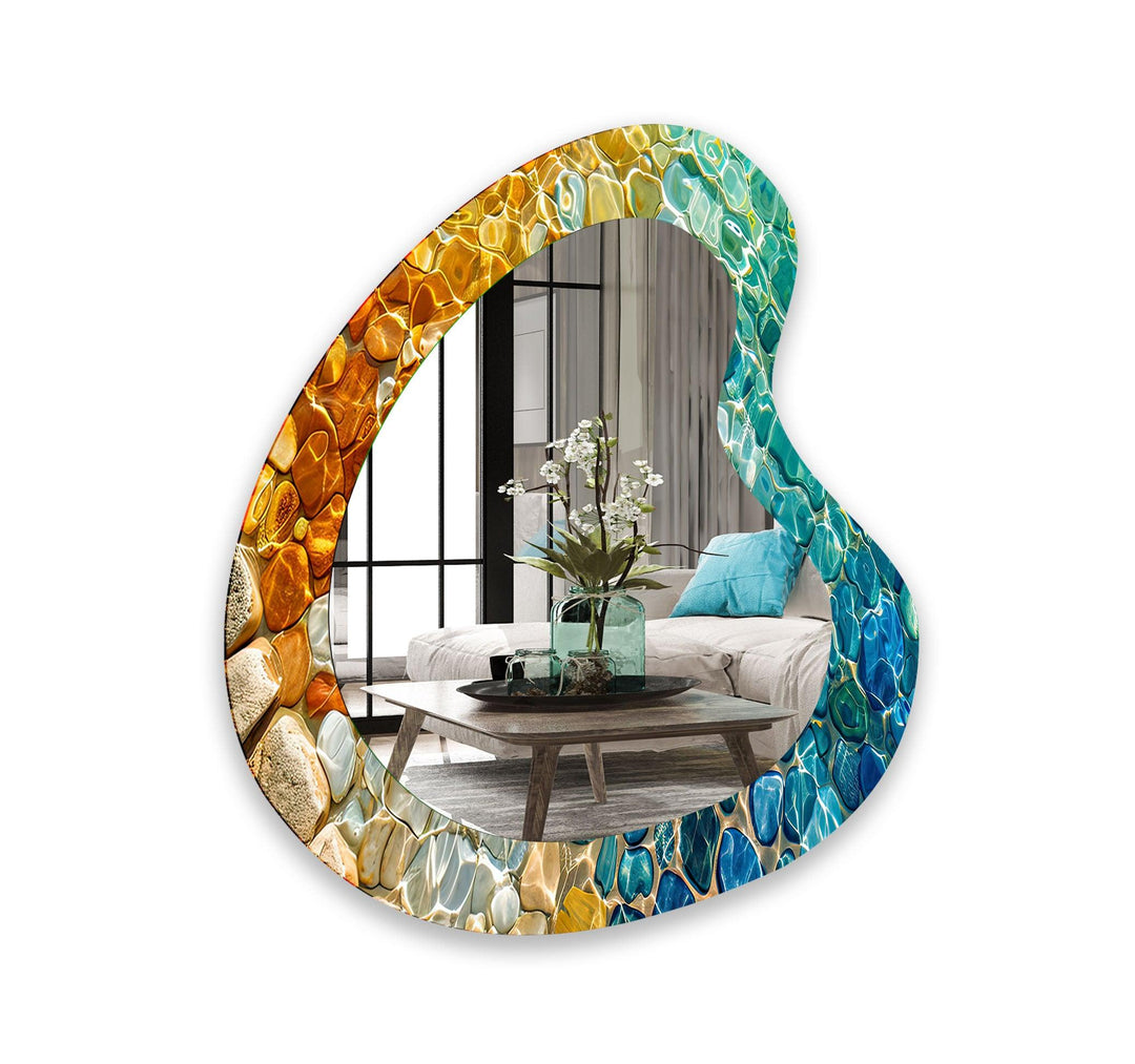 Colorful Mabled Kidney Glass Wall Mirror