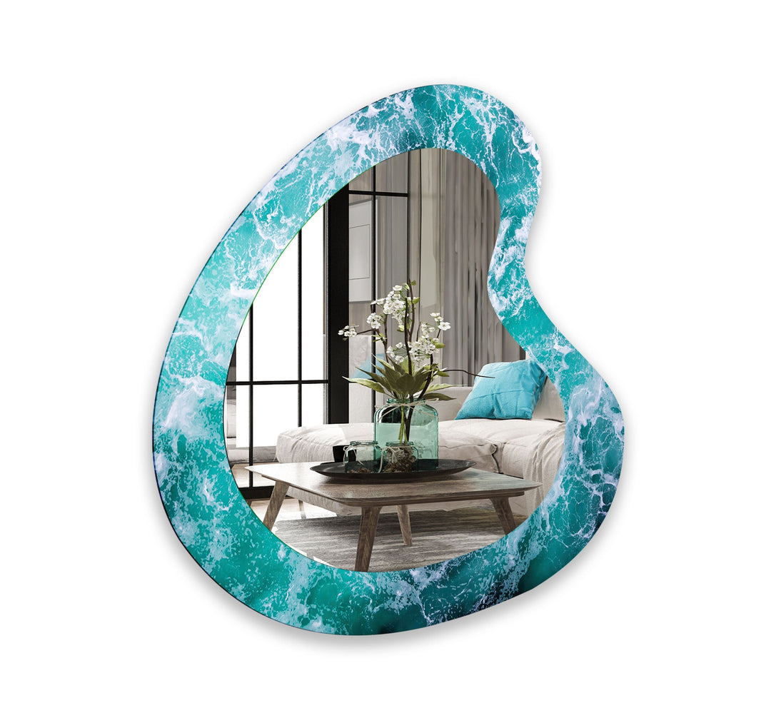 Blue Wave Decorative Glass Wall Mirror