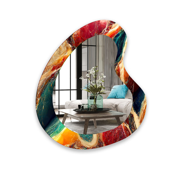 Red Marble Aesthetic Glass Wall Mirror