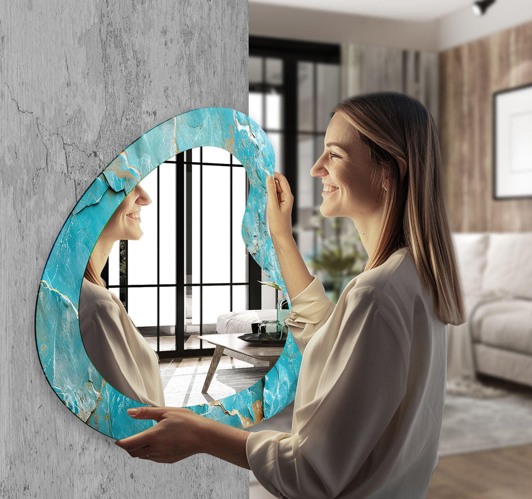 Turquoise Marble Irregular Glass Wall Mirror