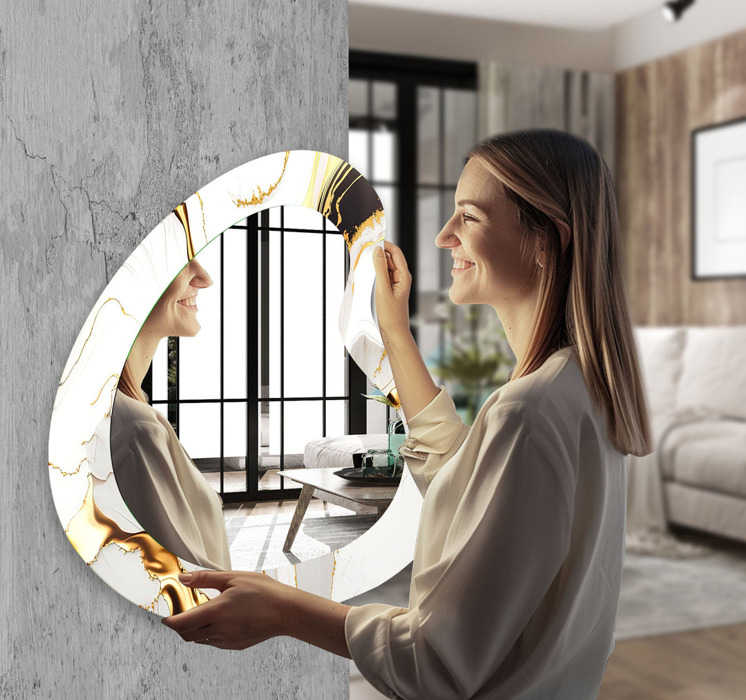 White Marble Modern Glass Wall Mirror