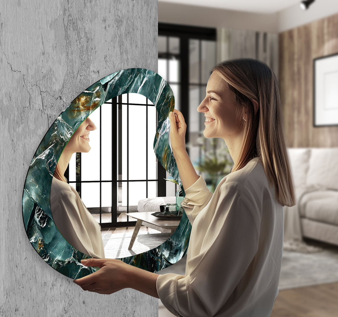 Green Elegant Marble Modern Wall Mirror