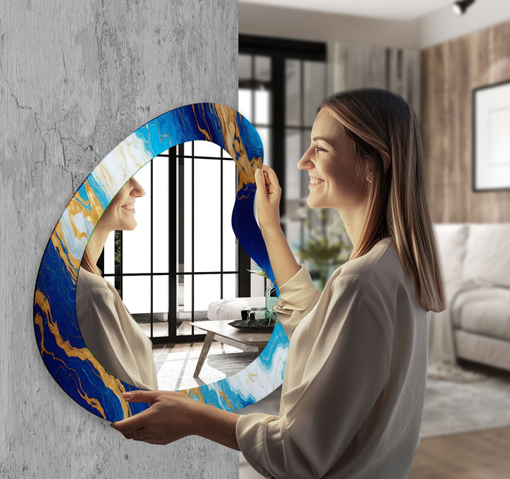 Blue Marble Aesthetic Glass Wall Mirror