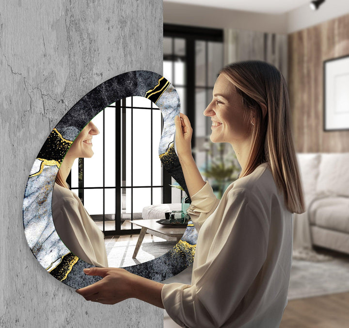 Black Marble Aesthetic Glass Wall Mirror