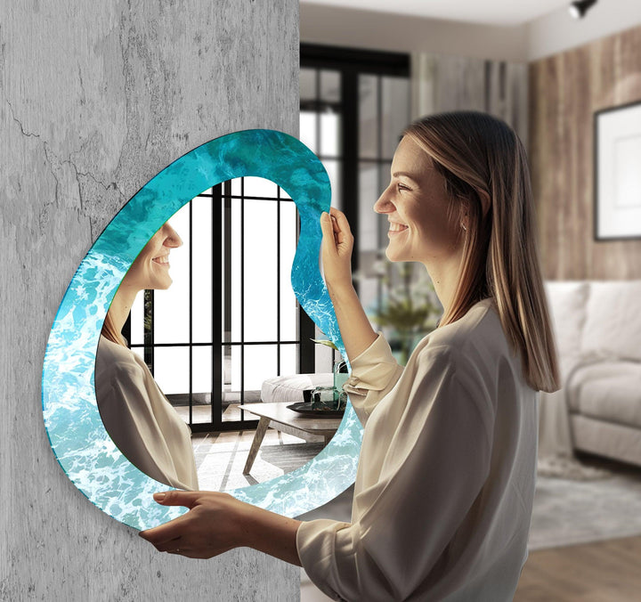 Blue Sea Waves Irregular Wall Mirror