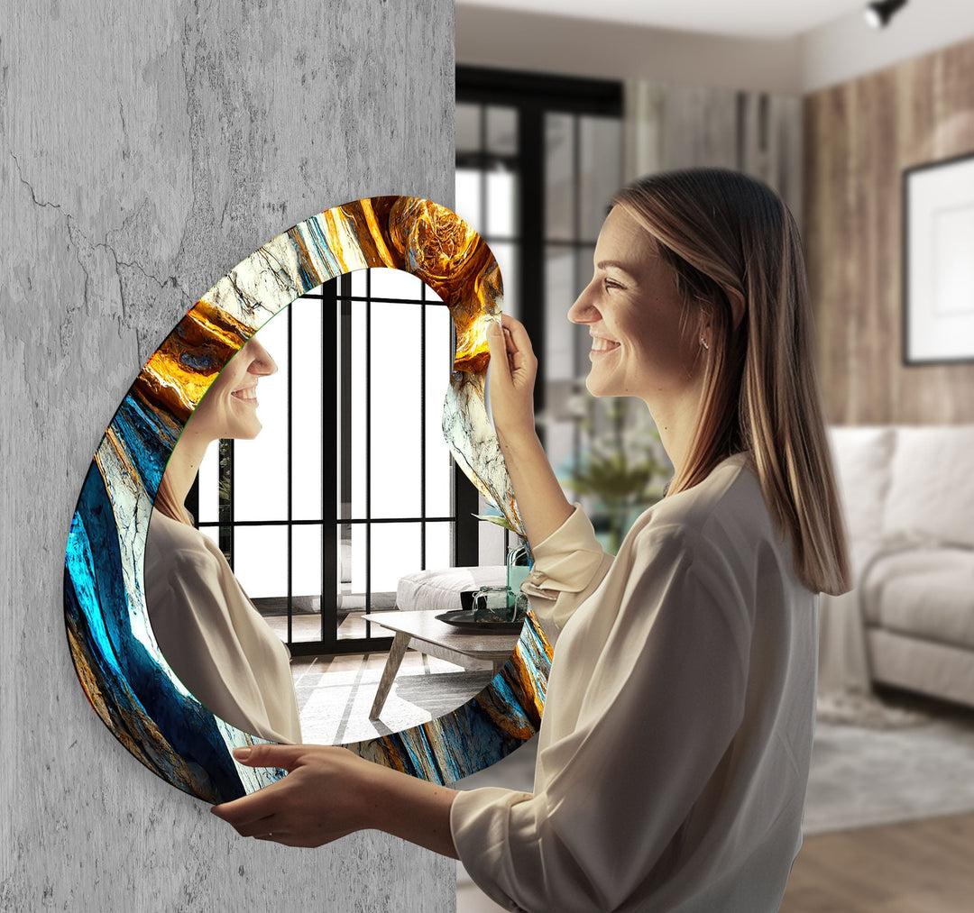 Gold Accent Marble Irregular Wall Mirror