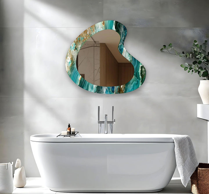 Green & Gold Marble Irregular Wall Mirror