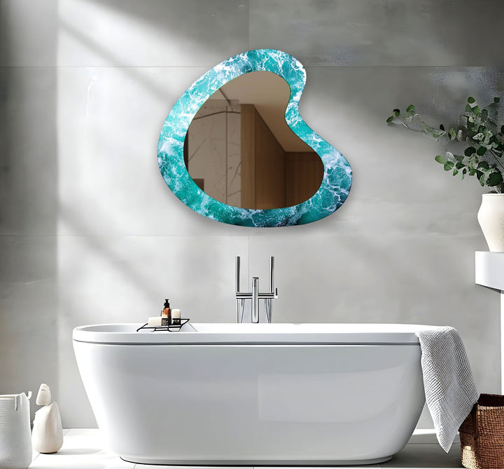 Blue Wave Decorative Glass Wall Mirror