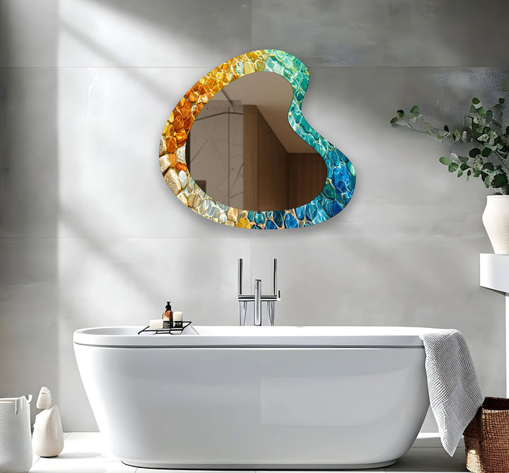 Colorful Mabled Kidney Glass Wall Mirror