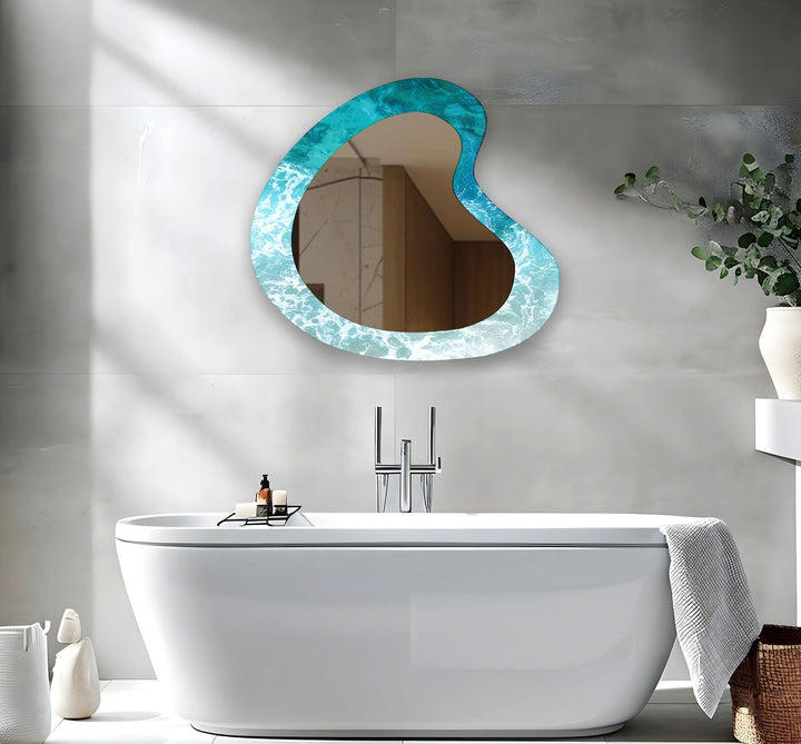 Blue Sea Waves Irregular Wall Mirror