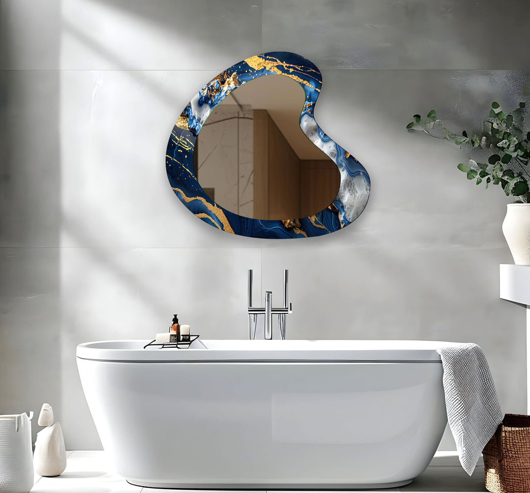 Blue & Gold Marble Irregular Wall Mirror