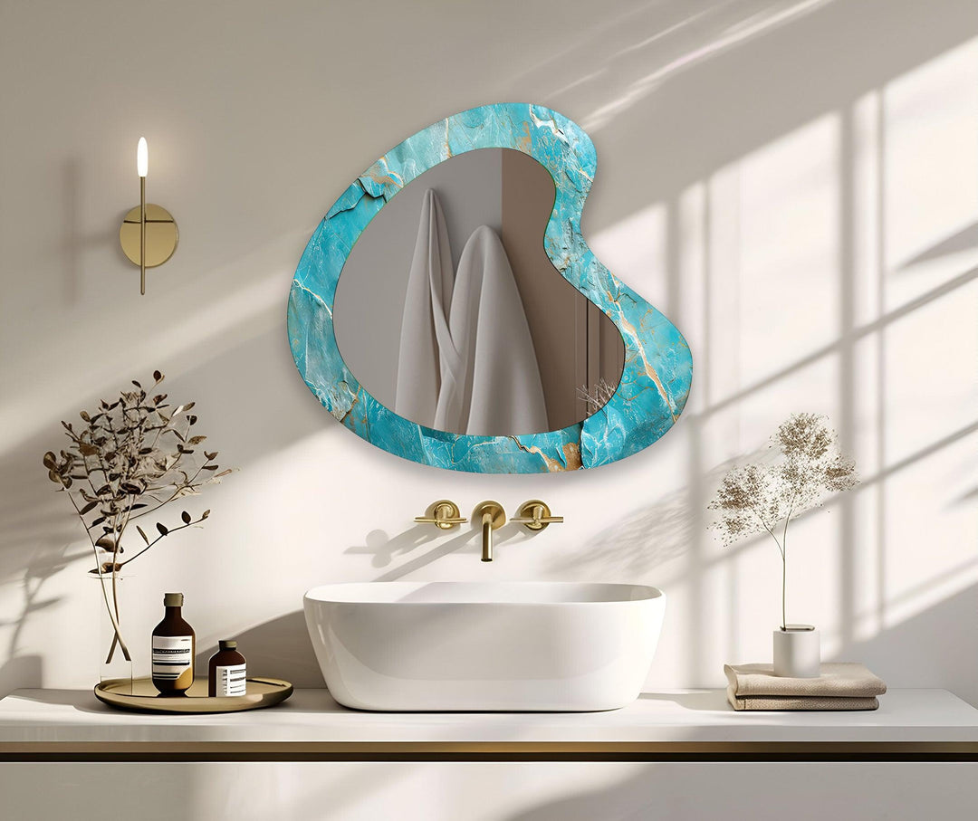 Turquoise Marble Irregular Glass Wall Mirror