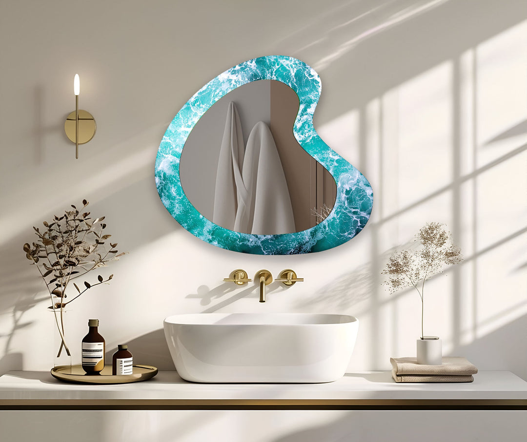 Blue Wave Decorative Glass Wall Mirror