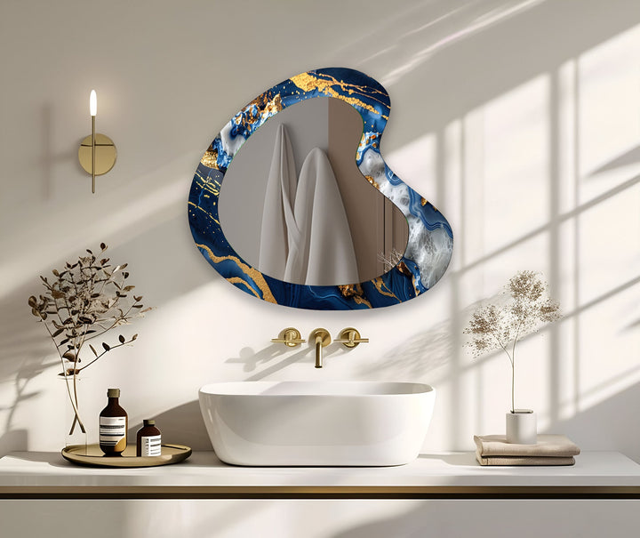 Blue & Gold Marble Irregular Wall Mirror