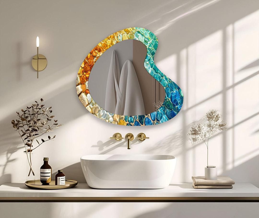 Colorful Mabled Kidney Glass Wall Mirror