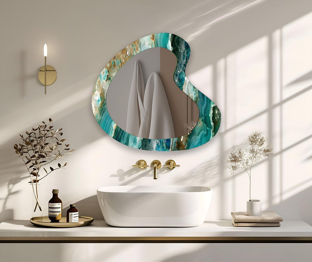 Green & Gold Marble Irregular Wall Mirror