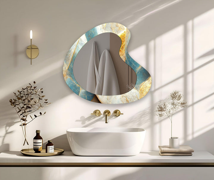 Turquoise & Gold Marble Bathroom Wall Mirror