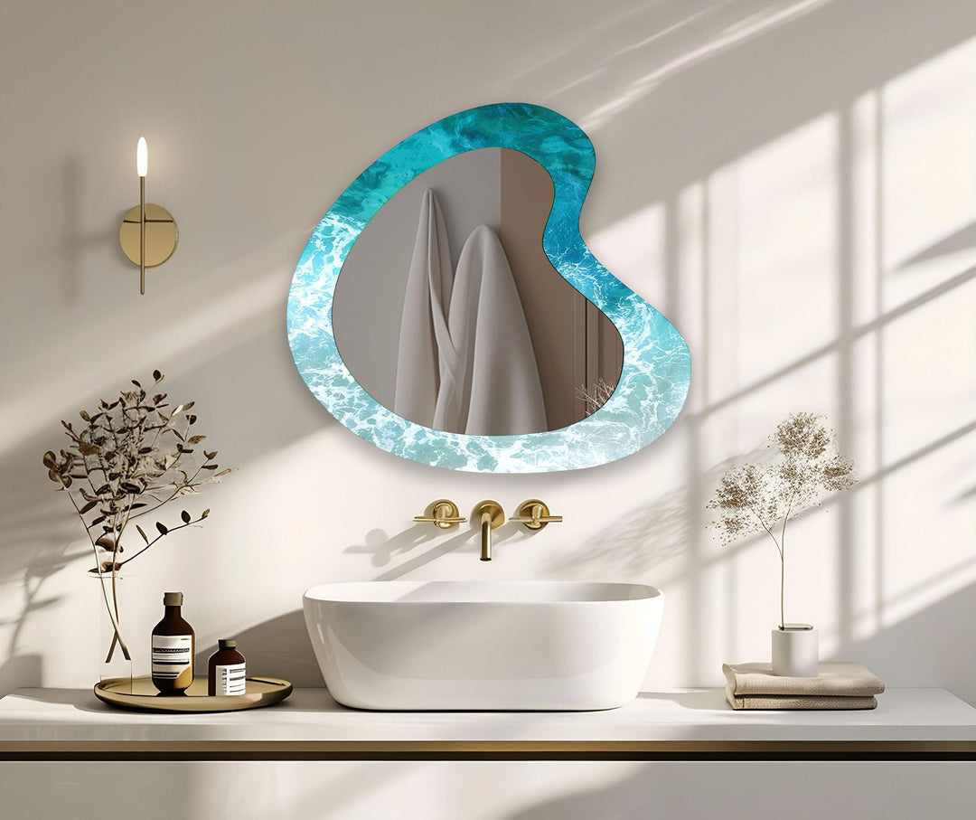 Blue Sea Waves Irregular Wall Mirror