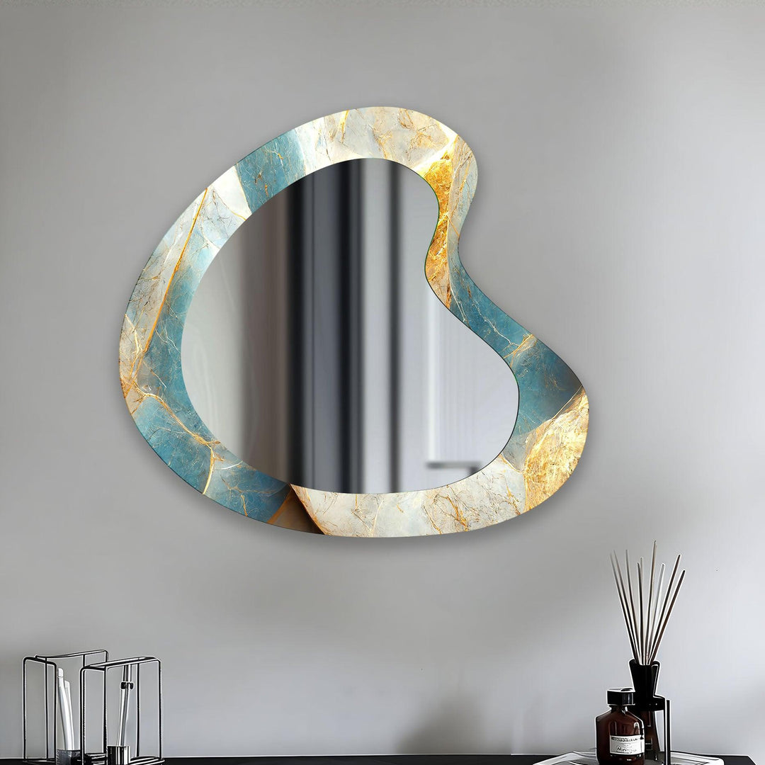 Turquoise & Gold Marble Bathroom Wall Mirror