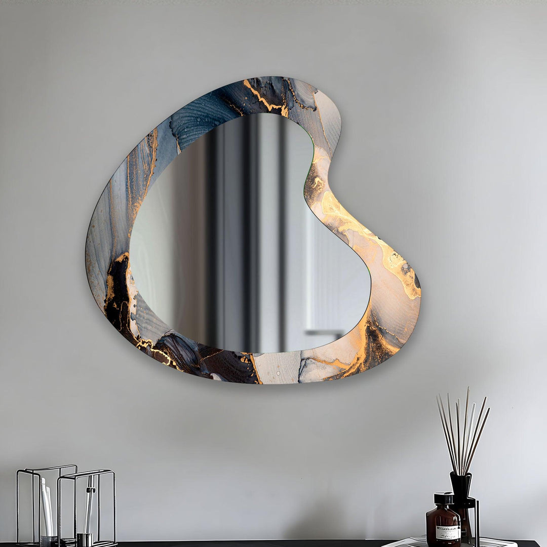 Modern Gold Abstract Small Wall Mirror