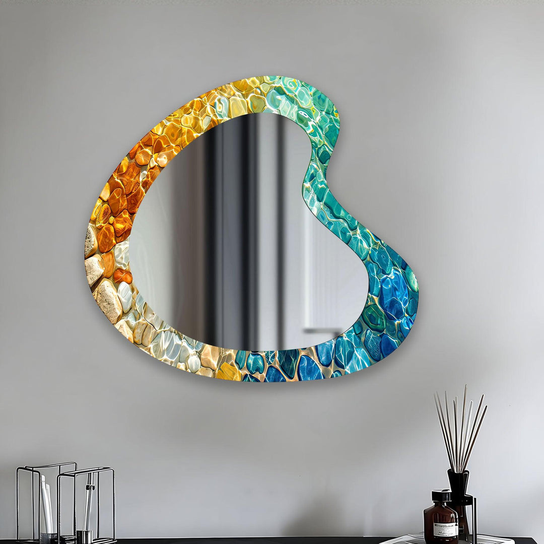 Colorful Mabled Kidney Glass Wall Mirror