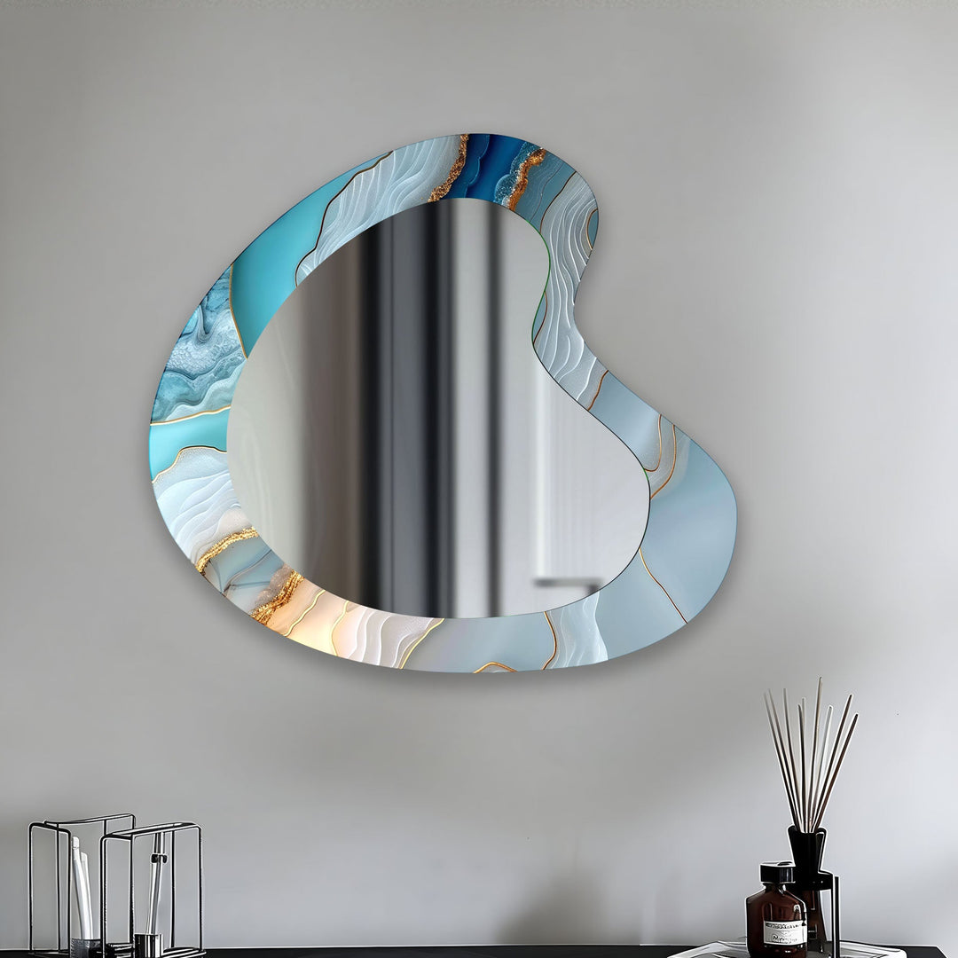 Unique Blue Marbled Aesthetic Wall Mirror