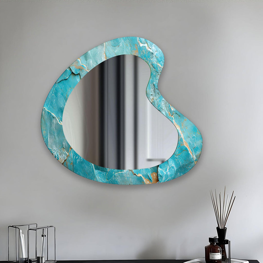 Turquoise Marble Irregular Glass Wall Mirror