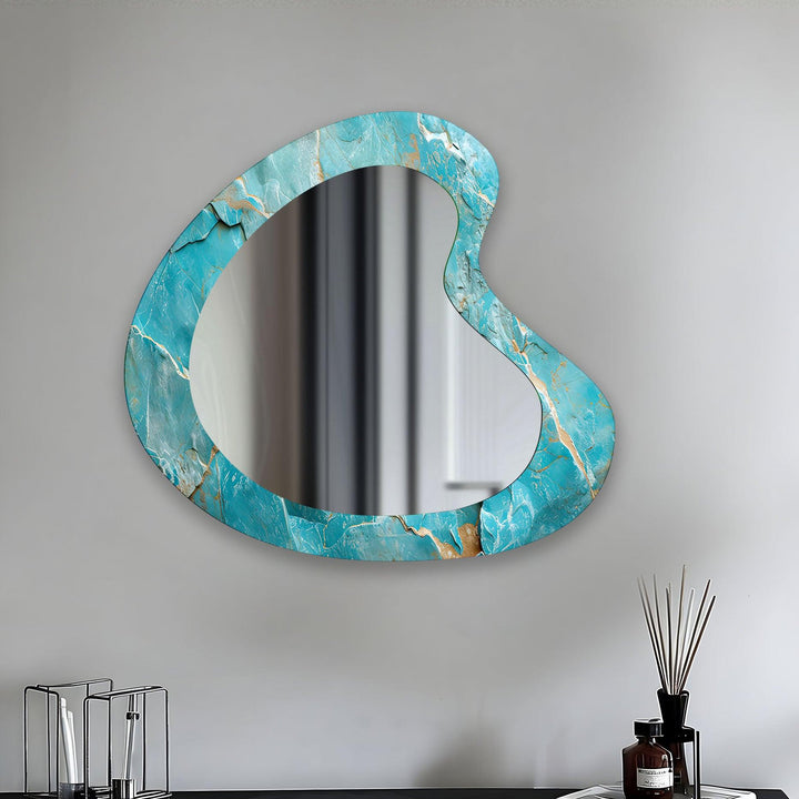 Turquoise Marble Irregular Glass Wall Mirror