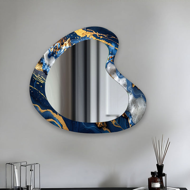 Blue & Gold Marble Irregular Wall Mirror