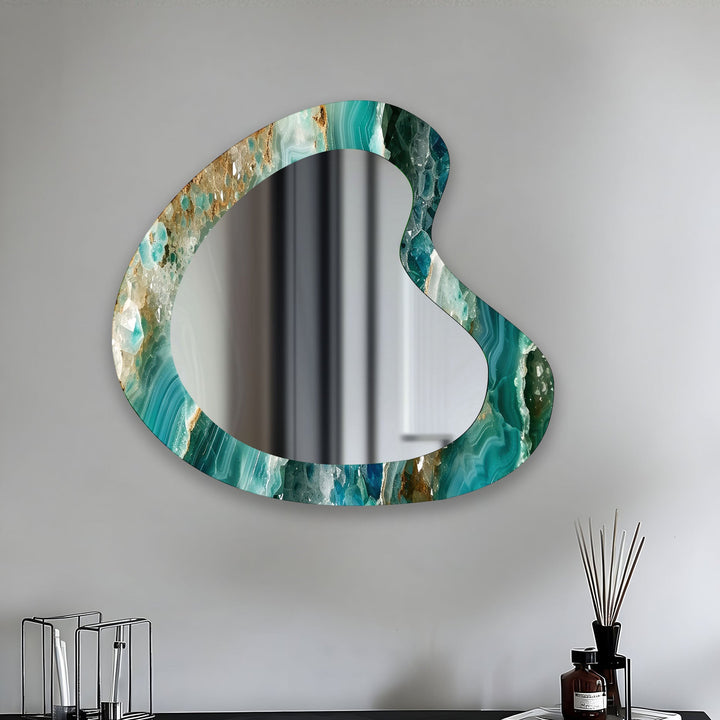 Green & Gold Marble Irregular Wall Mirror