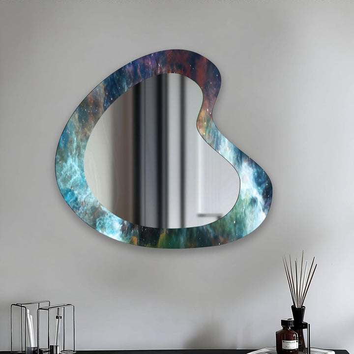 Blue Accent Abstract Irregular Wall Mirror