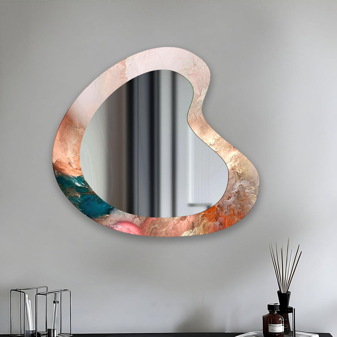 Modern Pink Asymmetrical Glass Wall Mirror