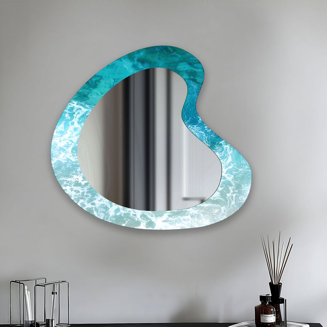 Blue Sea Waves Irregular Wall Mirror