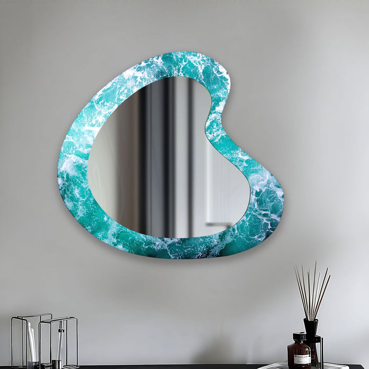 Blue Wave Decorative Glass Wall Mirror