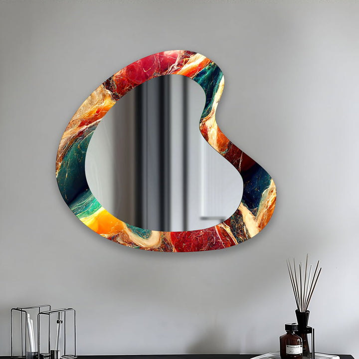 Red Marble Aesthetic Glass Wall Mirror