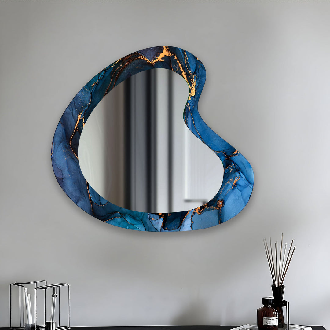 Blue Alcohol Ink Modern Glass Wall Mirror