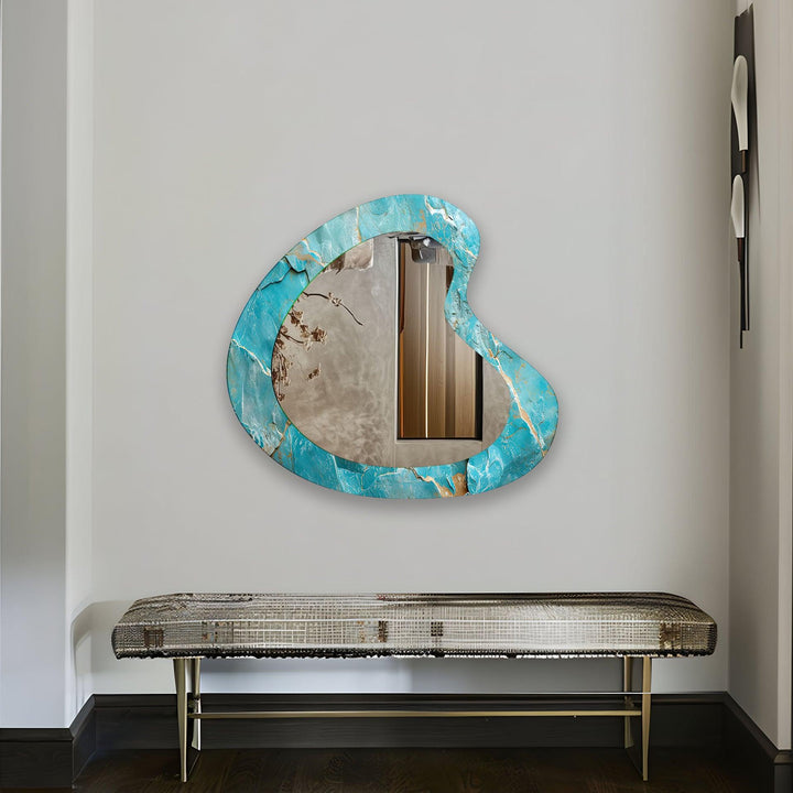 Turquoise Marble Irregular Glass Wall Mirror