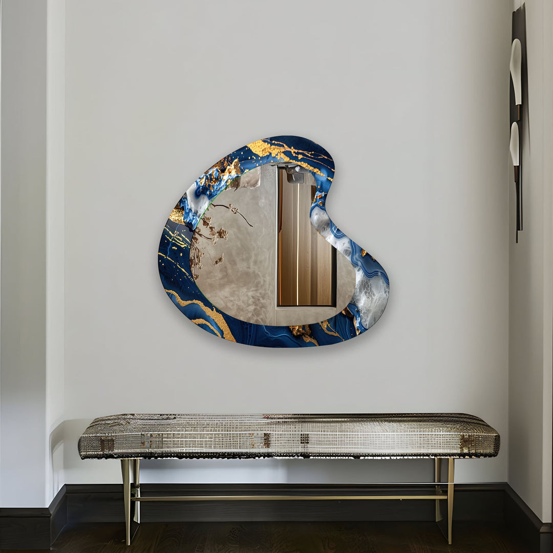 Blue & Gold Marble Irregular Wall Mirror