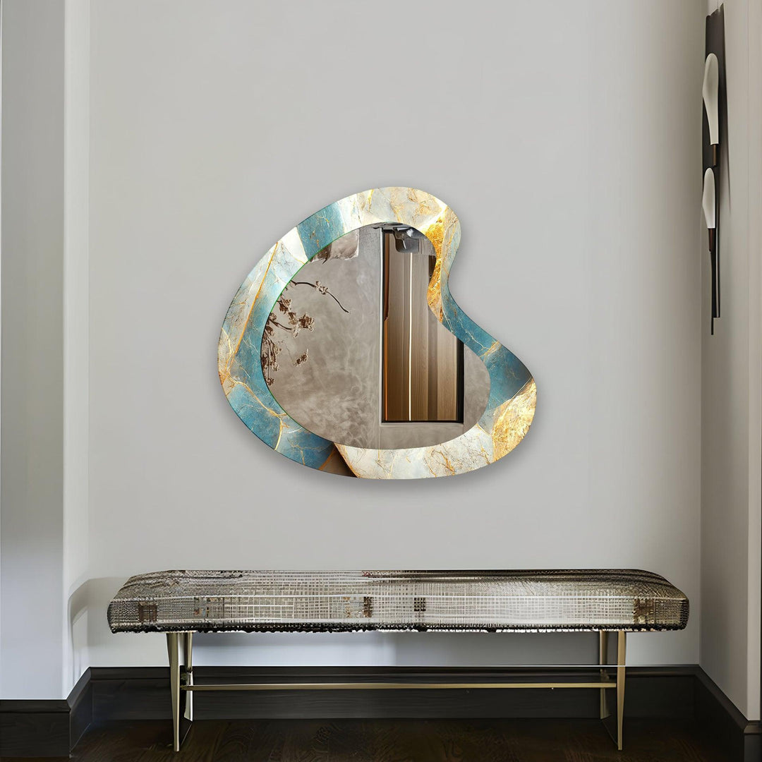 Turquoise & Gold Marble Bathroom Wall Mirror