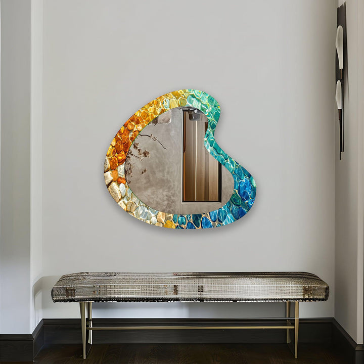 Colorful Mabled Kidney Glass Wall Mirror